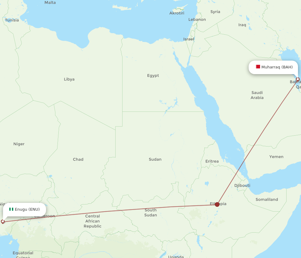 BAH-ENU flight routes