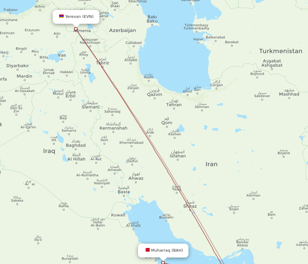 BAH-EVN flight routes