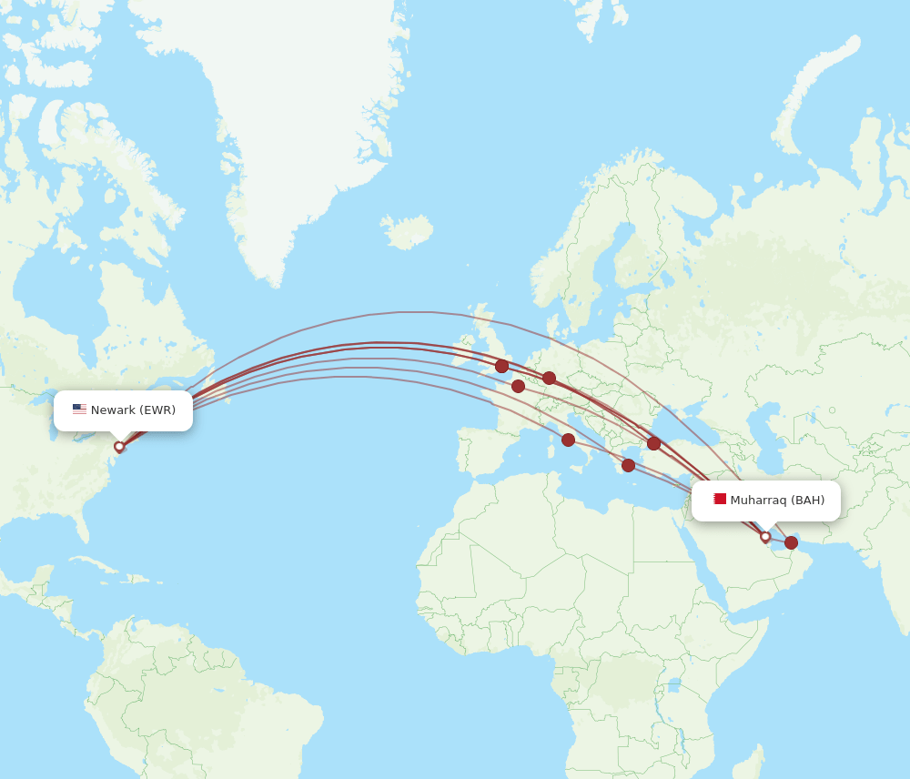 BAH-EWR flight routes