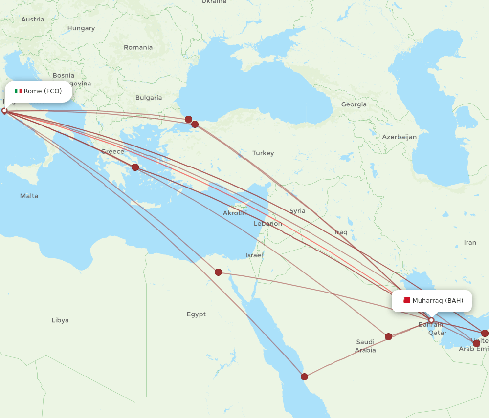 BAH-FCO flight routes