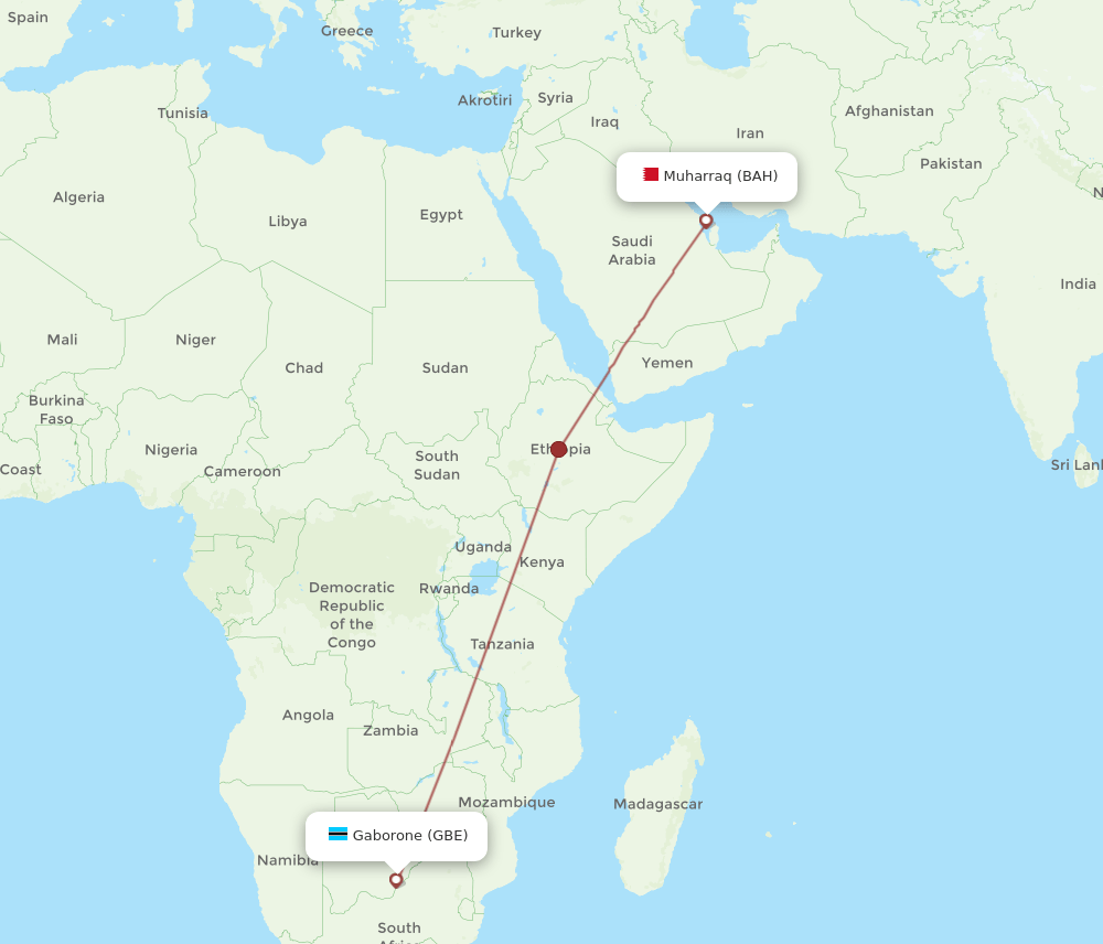 BAH-GBE flight routes