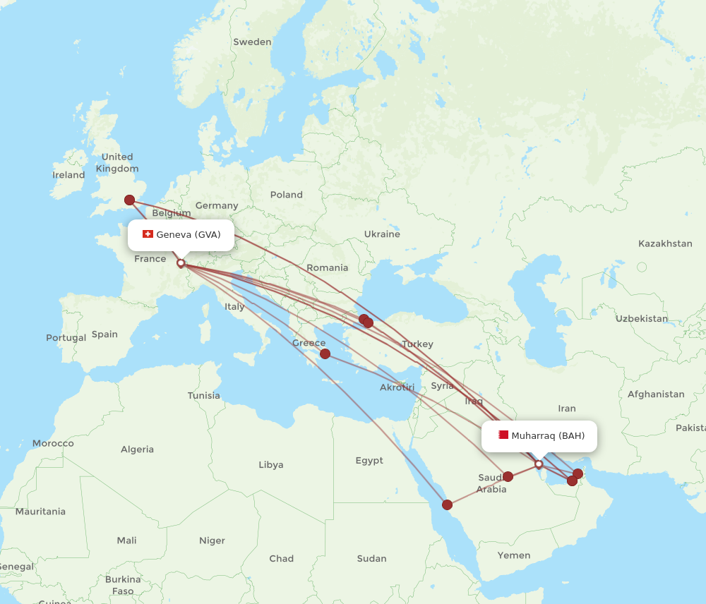 BAH to GVA flights and routes map