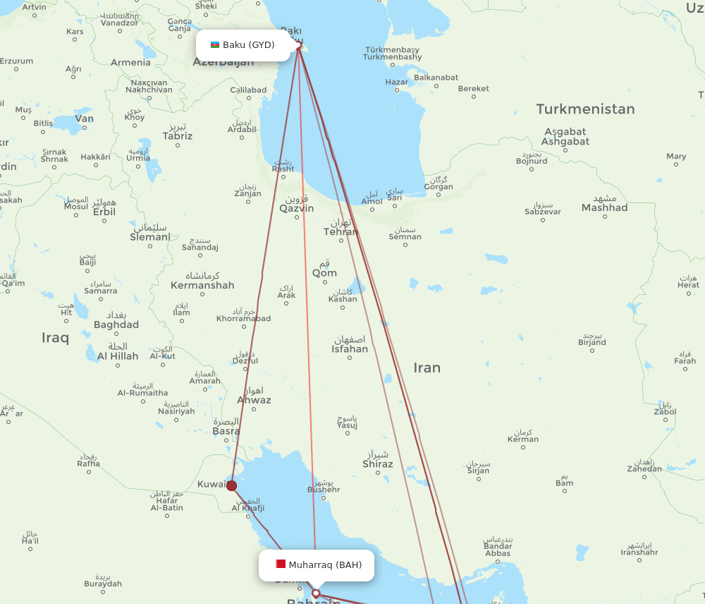BAH-GYD flight routes