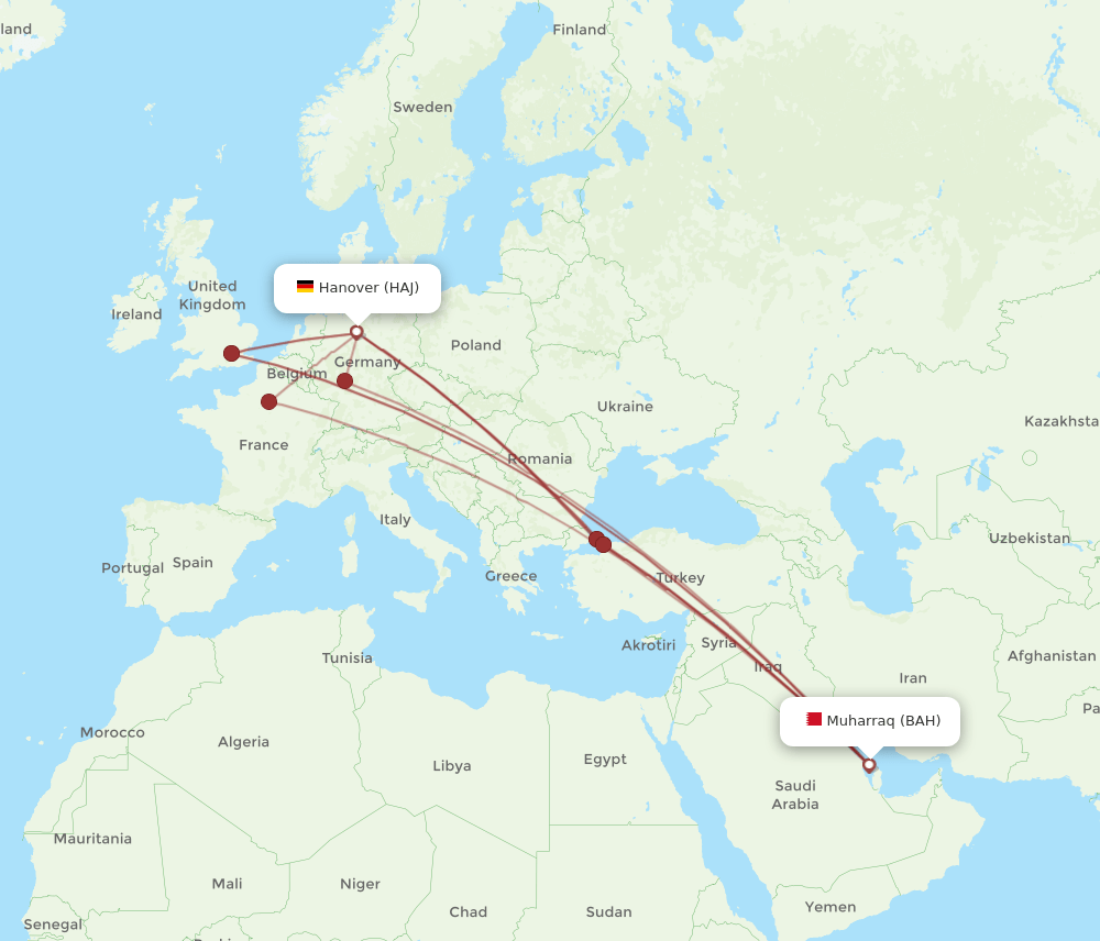 BAH to HAJ flights and routes map