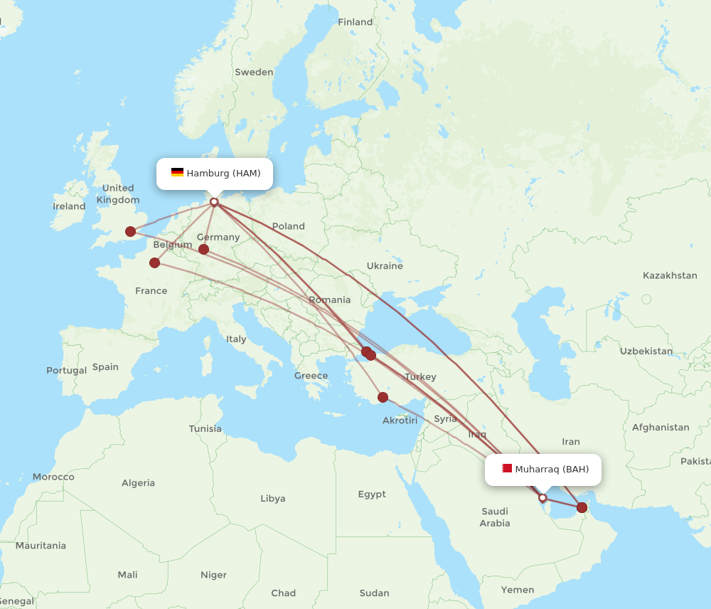 BAH to HAM flights and routes map