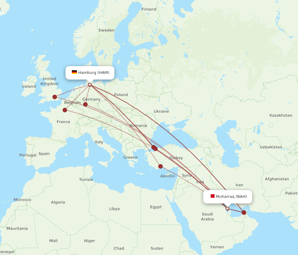 BAH to HAM flights and routes map