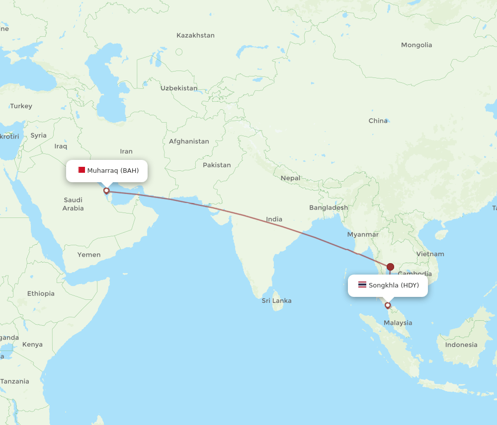 BAH to HDY flights and routes map