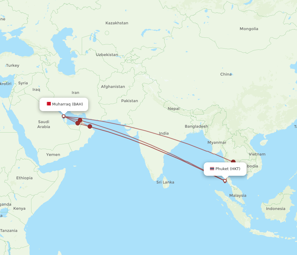 BAH to HKT flights and routes map