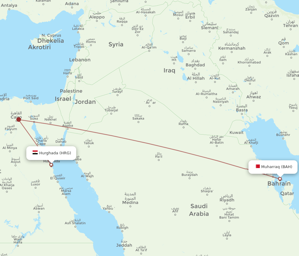 BAH-HRG flight routes