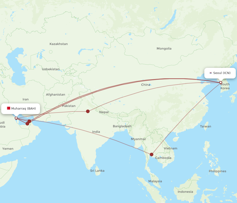 BAH to ICN flights and routes map