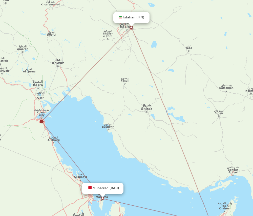 BAH to IFN flights and routes map