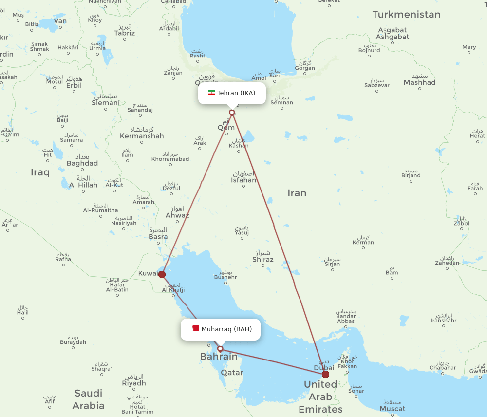 BAH-IKA flight routes
