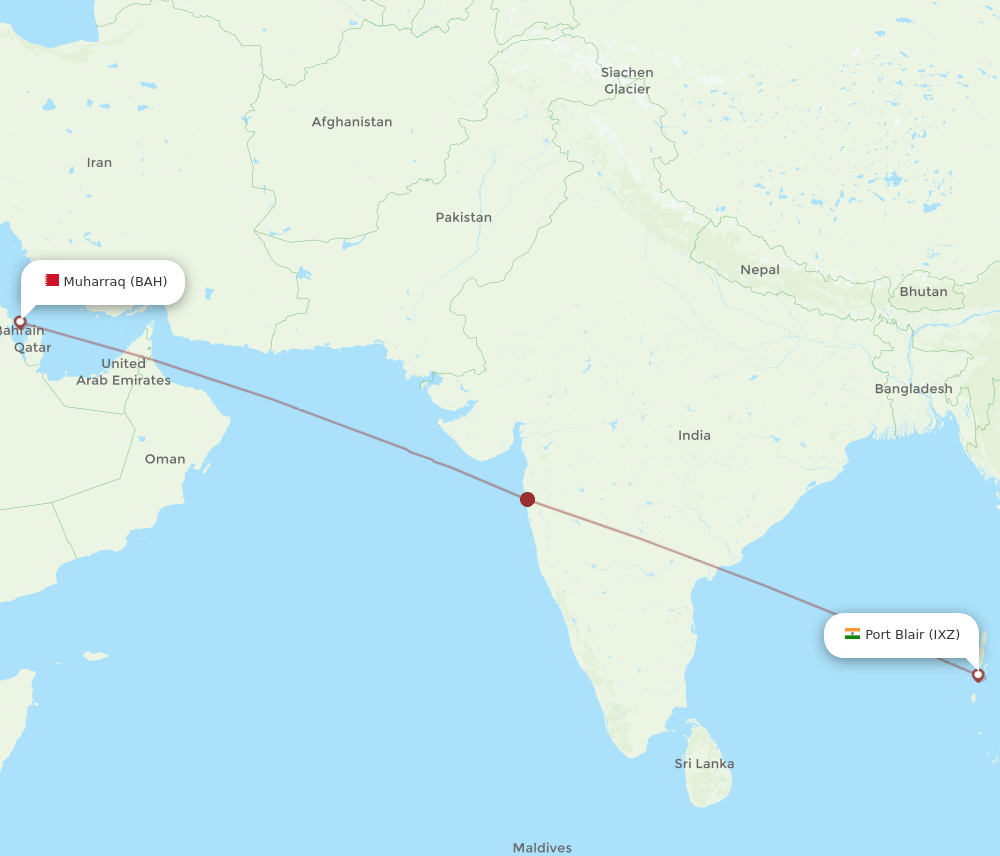 BAH to IXZ flights and routes map