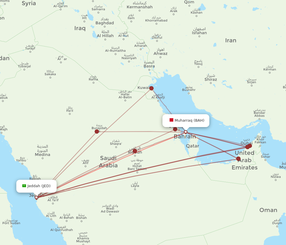 BAH to JED flights and routes map