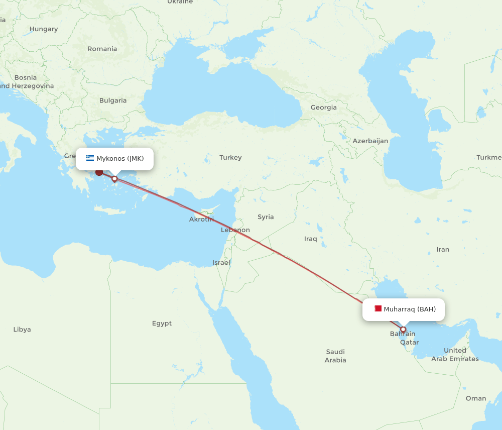 BAH-JMK flight routes