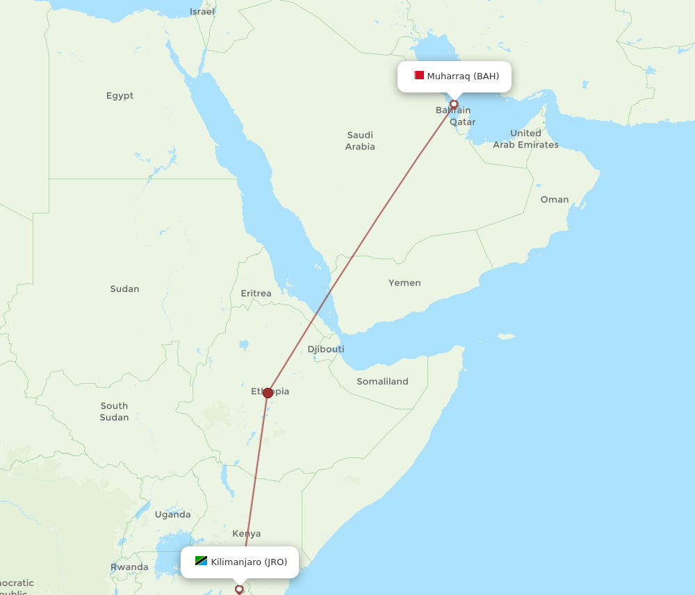 BAH-JRO flight routes