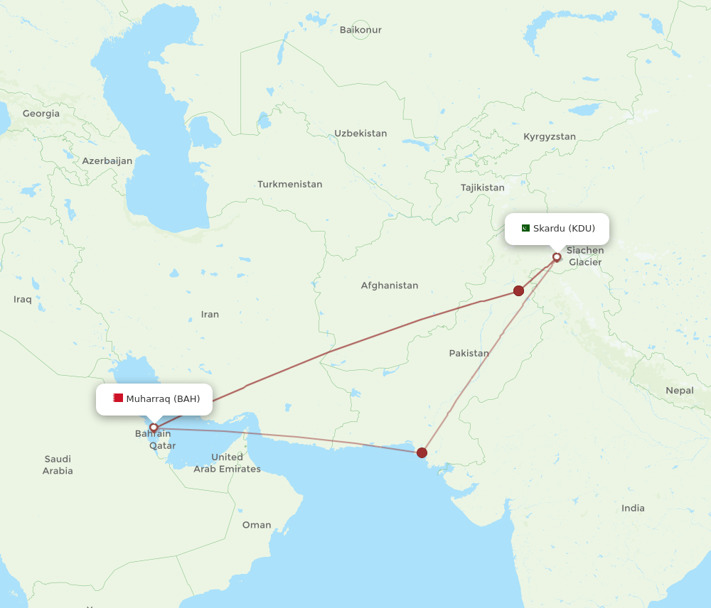 BAH to KDU flights and routes map