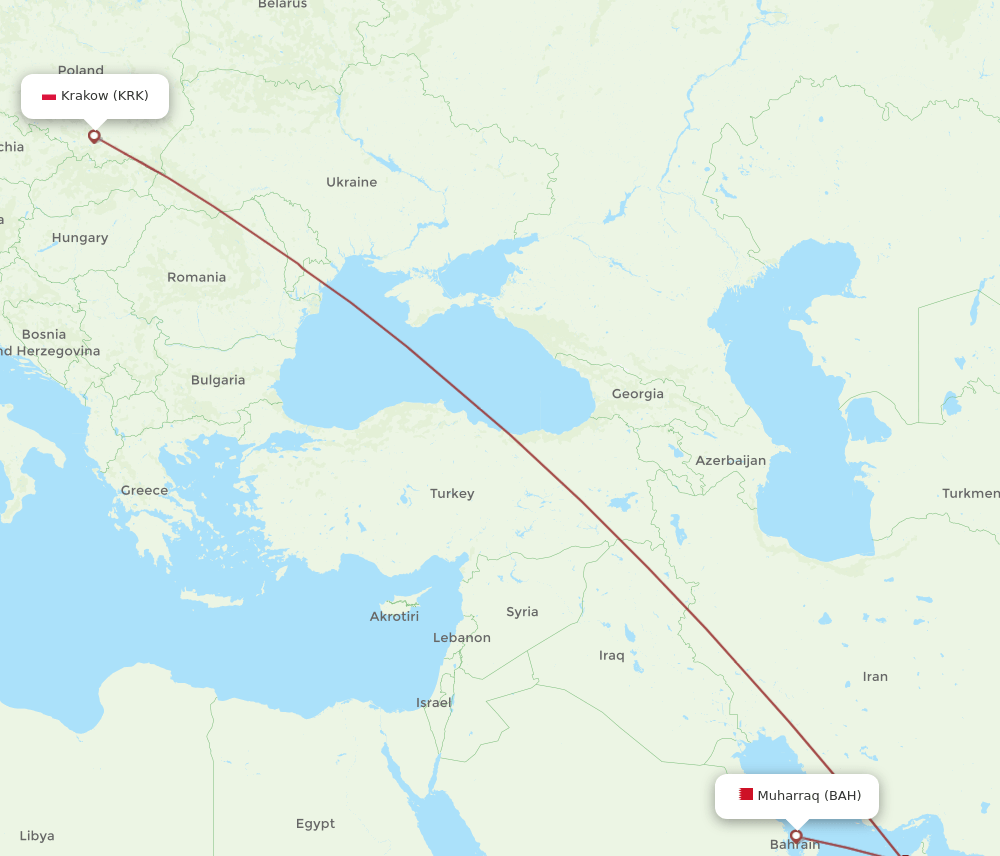 BAH-KRK flight routes