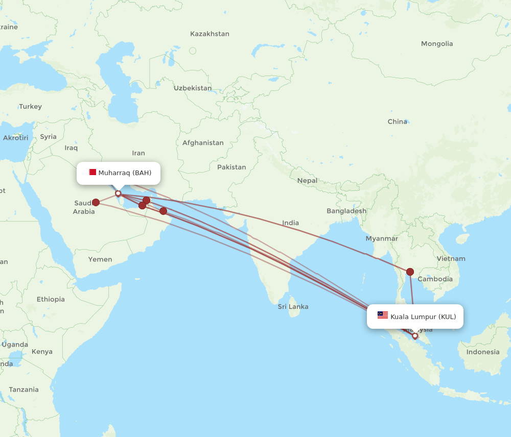 BAH-KUL flight routes