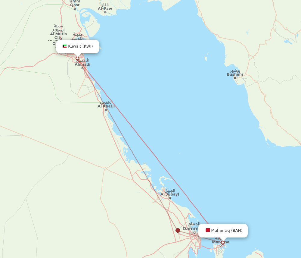 BAH to KWI flights and routes map