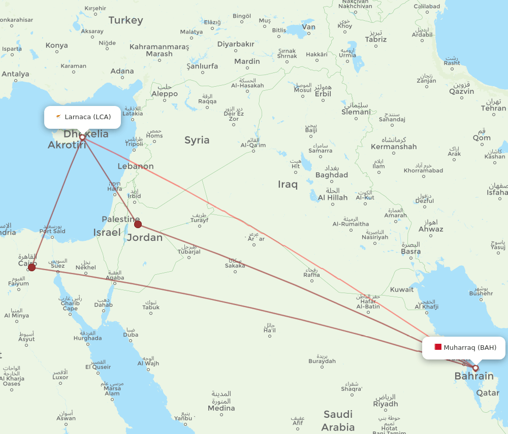 BAH to LCA flights and routes map