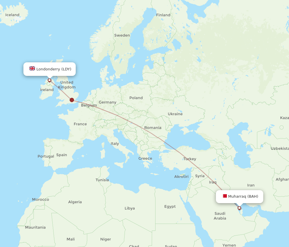 BAH-LDY flight routes