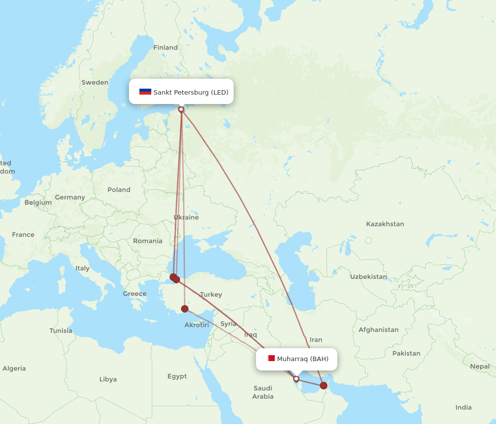 BAH to LED flights and routes map