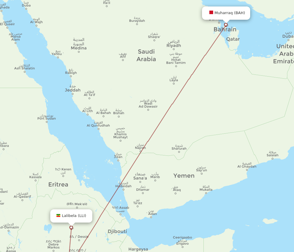 BAH to LLI flights and routes map