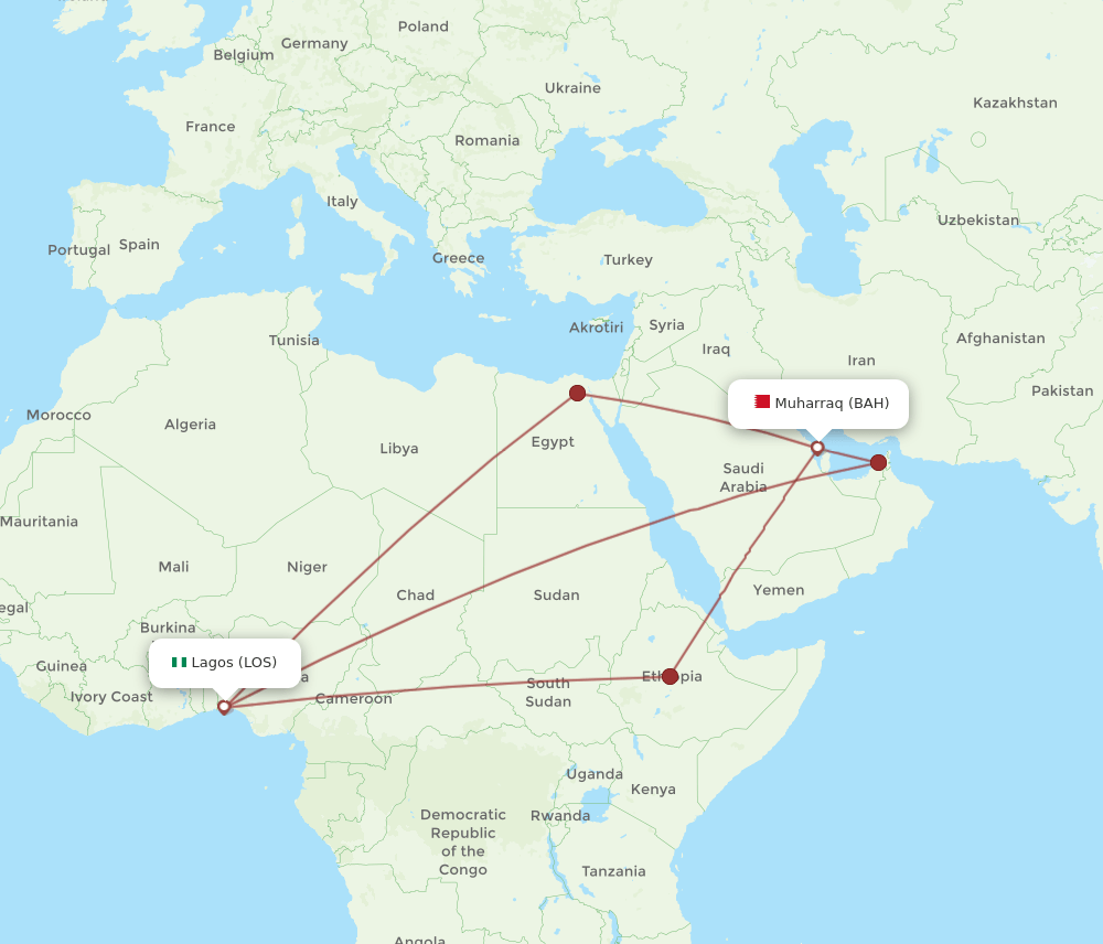BAH-LOS flight routes