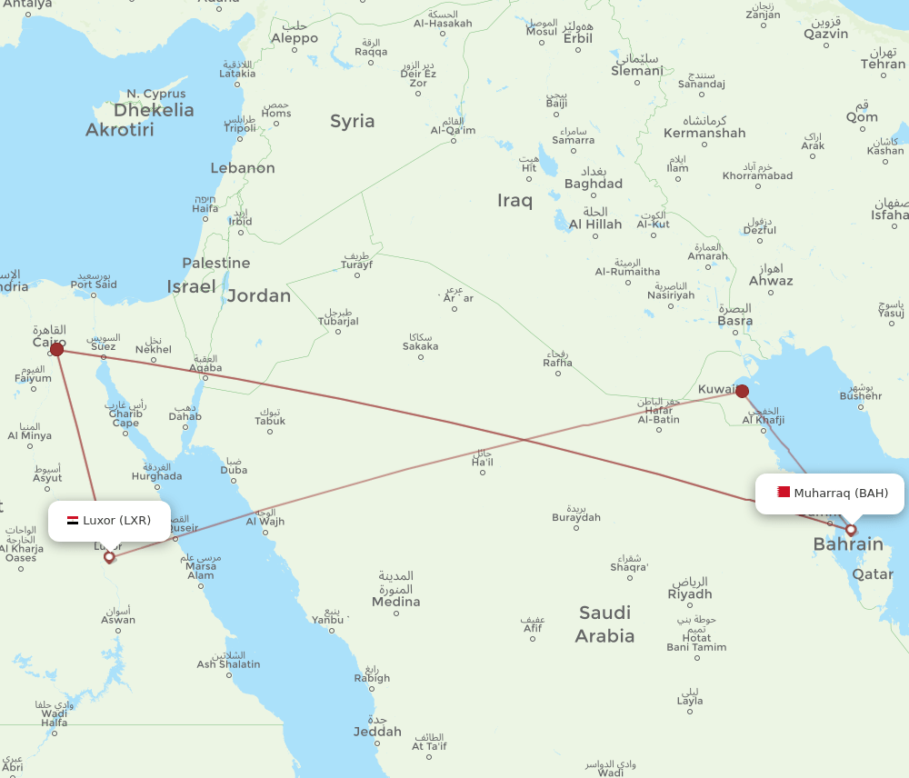 BAH-LXR flight routes