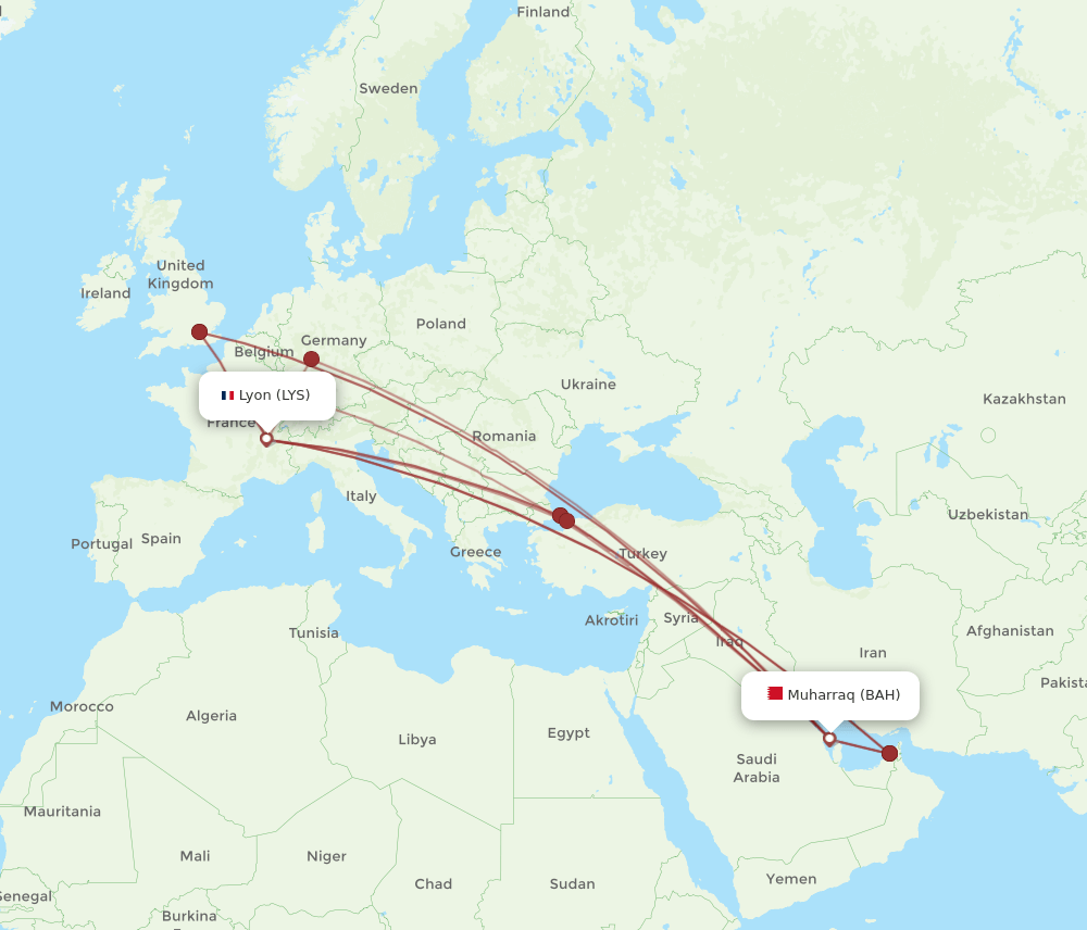 BAH-LYS flight routes