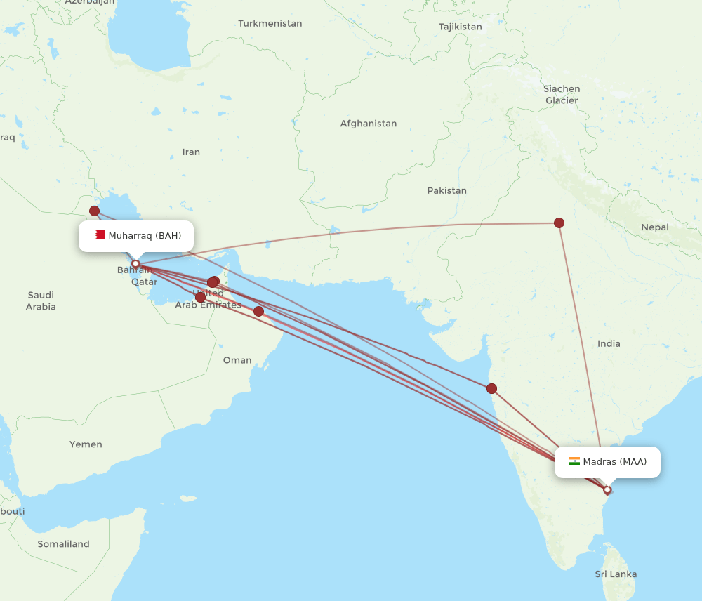 BAH-MAA flight routes