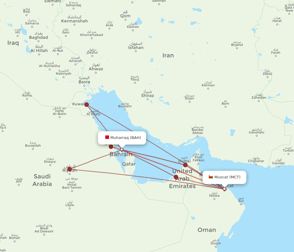 BAH-MCT flight routes