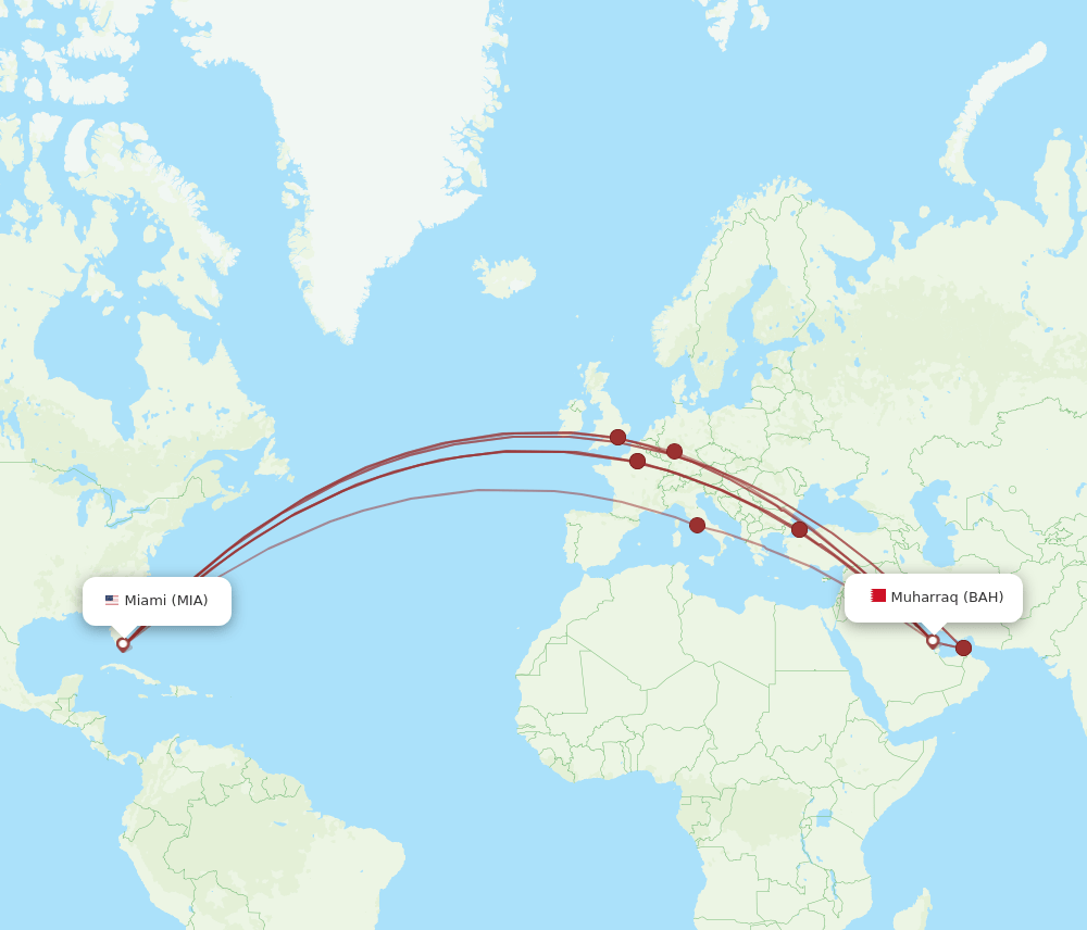 BAH-MIA flight routes