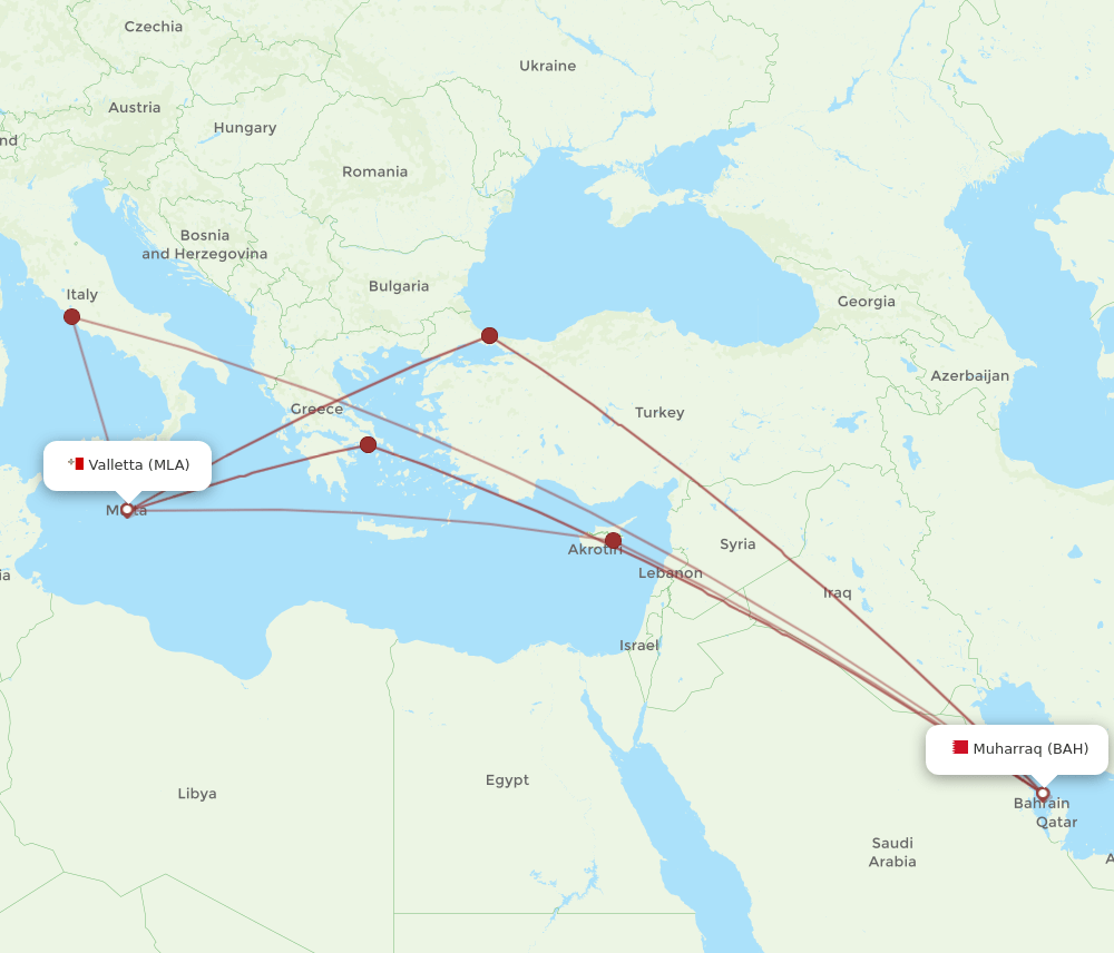 BAH-MLA flight routes