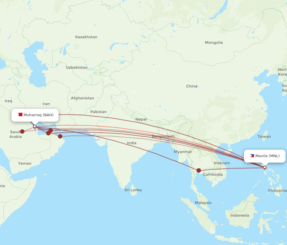 BAH to MNL flights and routes map