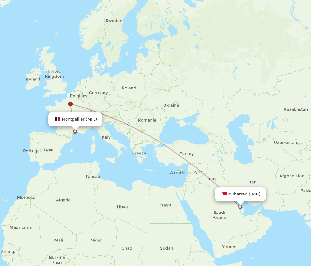 BAH to MPL flights and routes map