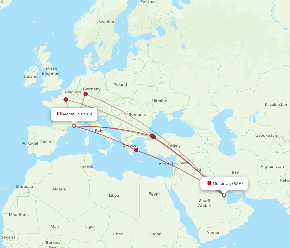BAH to MRS flights and routes map