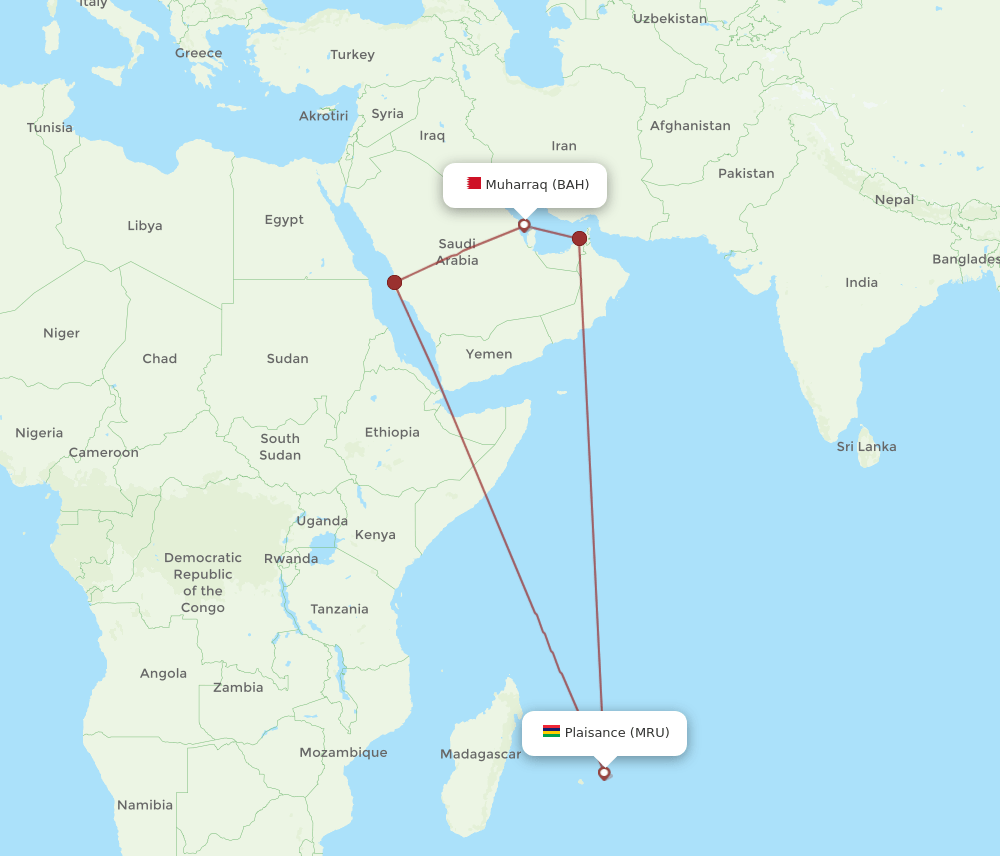 BAH to MRU flights and routes map