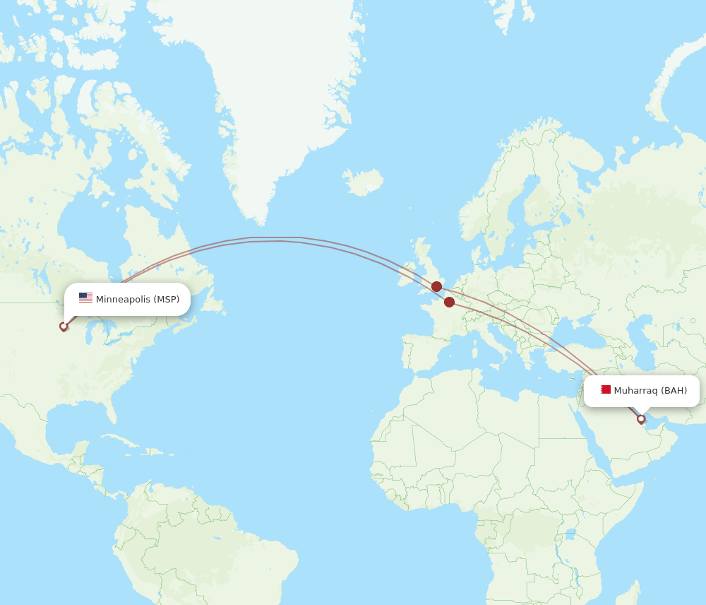 BAH-MSP flight routes