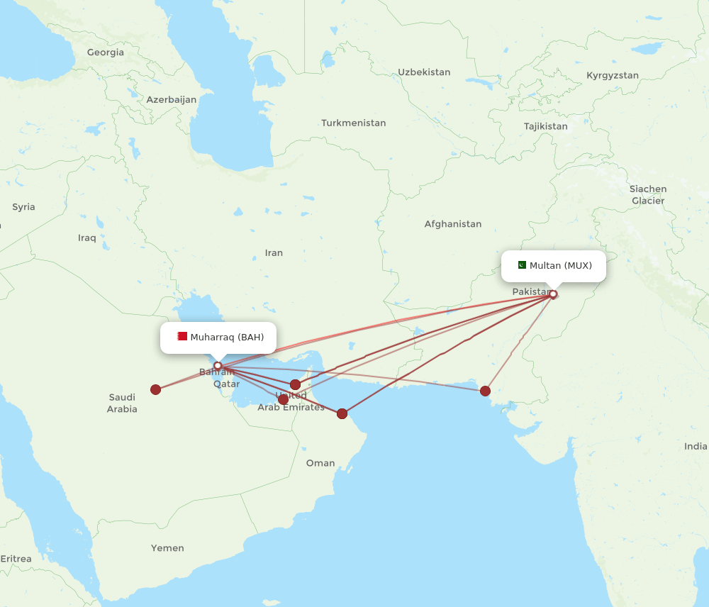 BAH-MUX flight routes