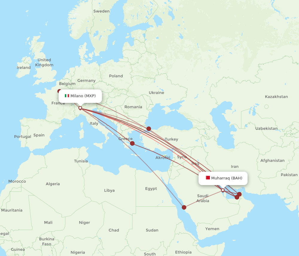 BAH to MXP flights and routes map