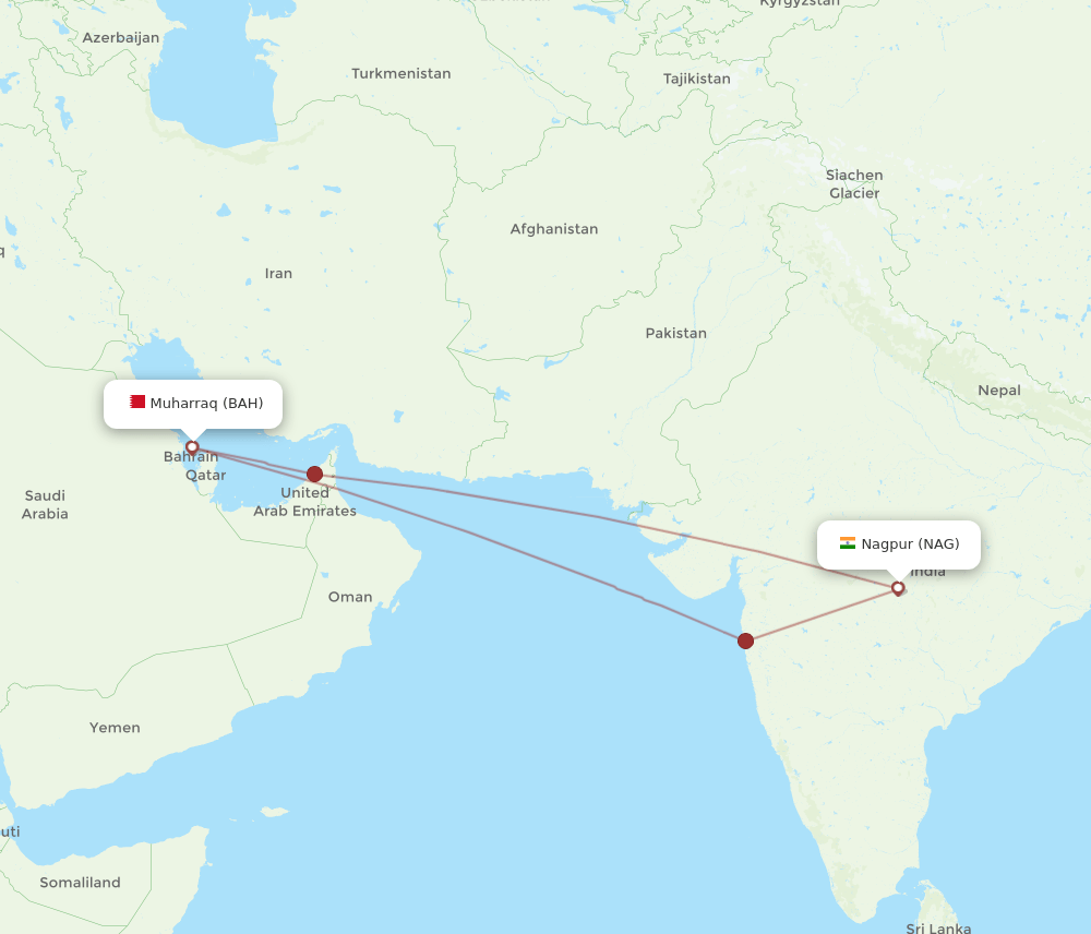 BAH to NAG flights and routes map