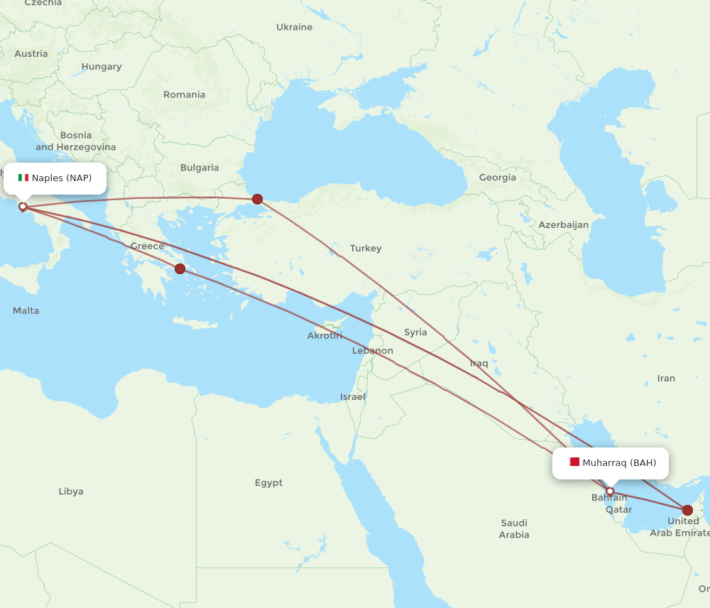 BAH-NAP flight routes