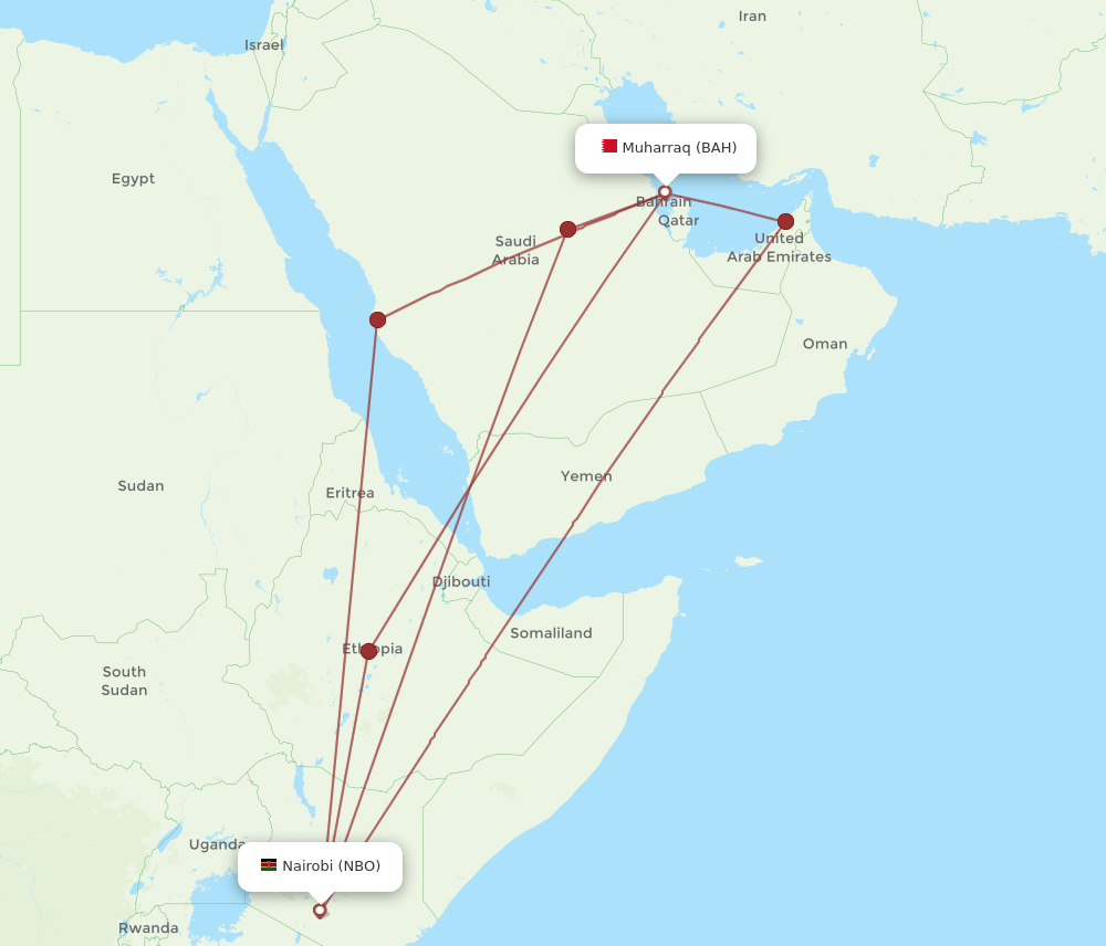 BAH-NBO flight routes