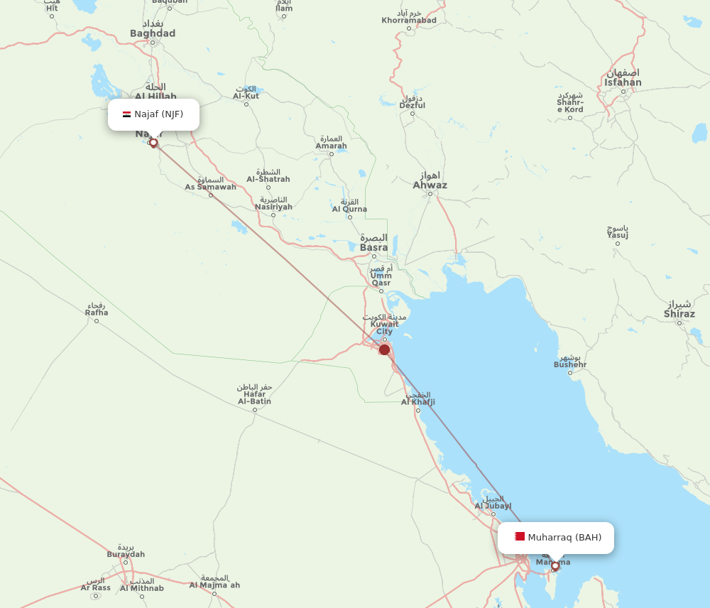 BAH-NJF flight routes