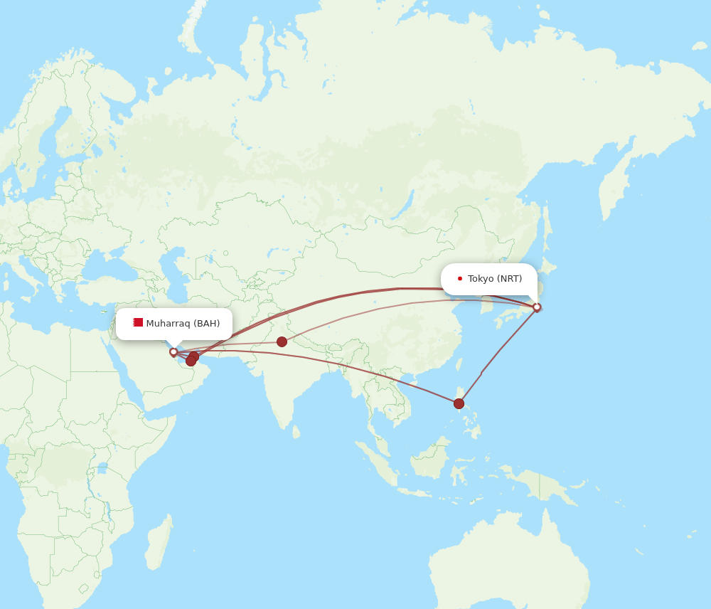 BAH-NRT flight routes