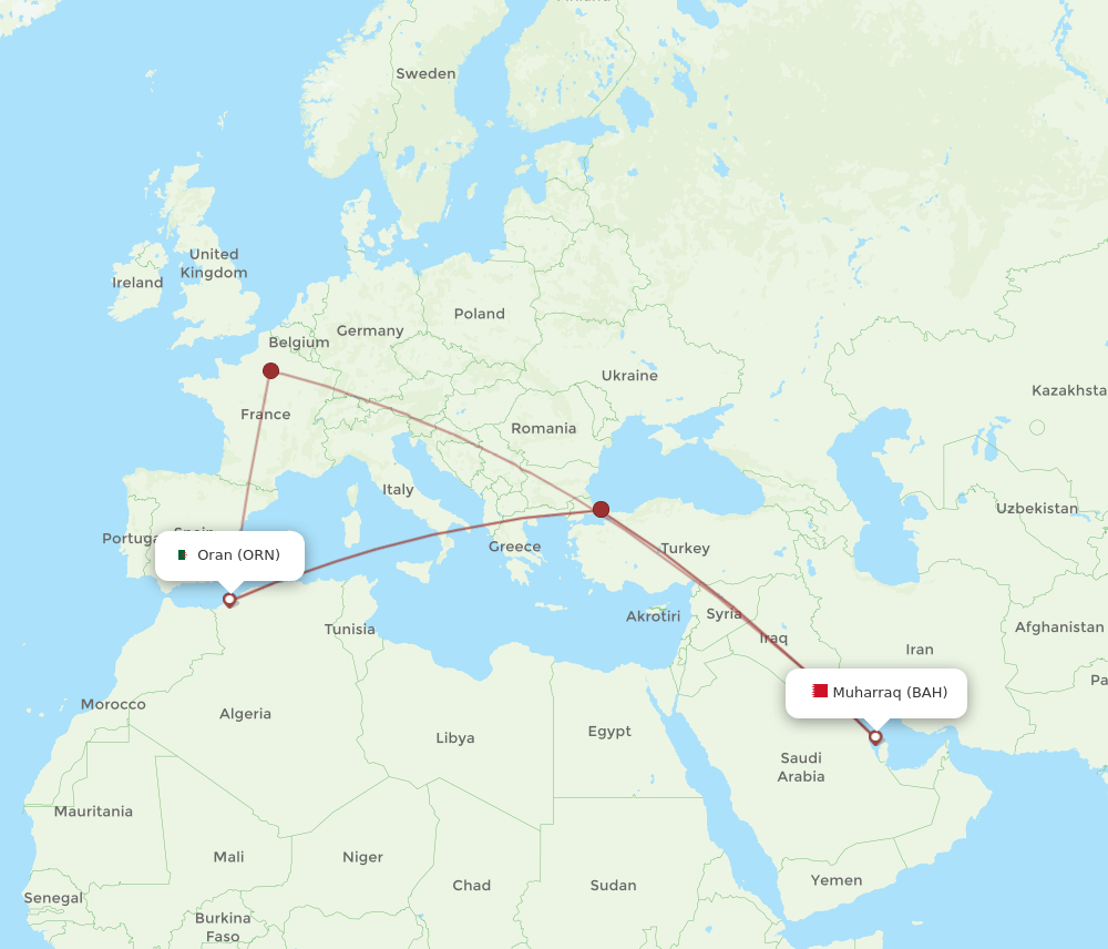 BAH-ORN flight routes