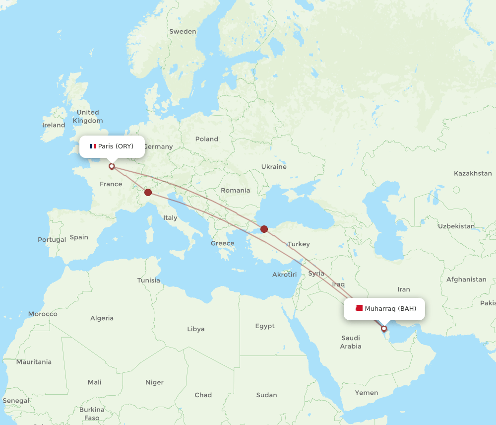 BAH to ORY flights and routes map