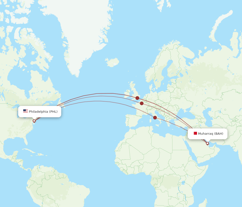 BAH-PHL flight routes